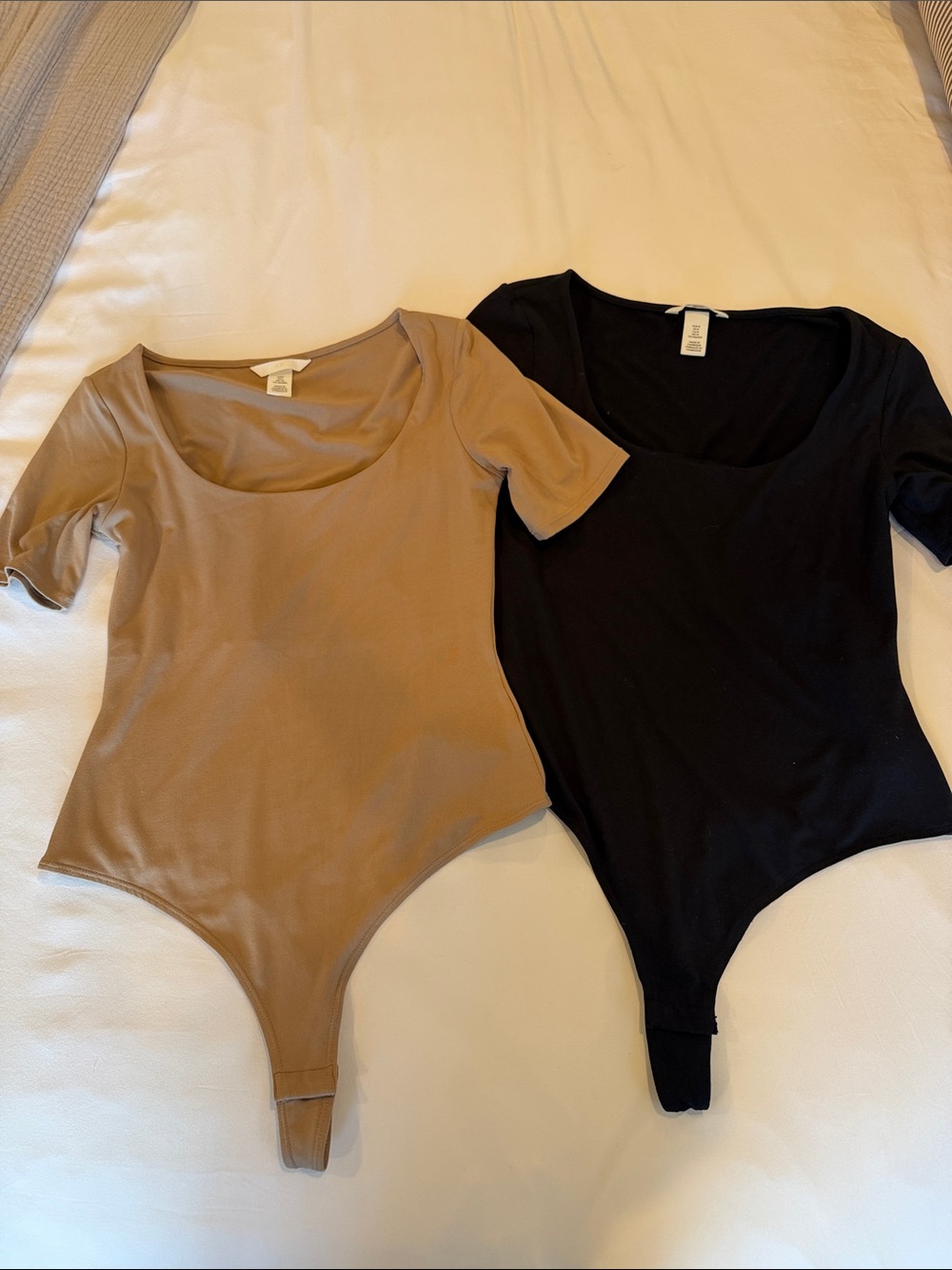 H&M Scoop Neck Short Sleeve Bodysuit Duo — Black and Tan